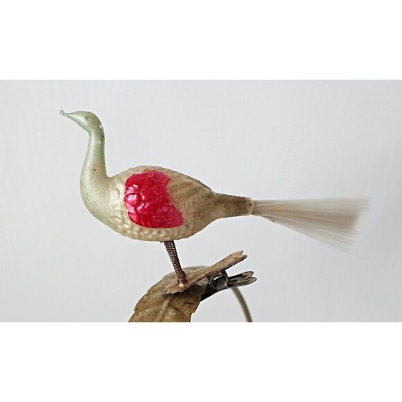 Antique Mercury Glass Bird Clip On Long Neck Bird Ornament  Christmas Ornament - Picture 1 of 5